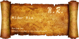 Mider Ria névjegykártya